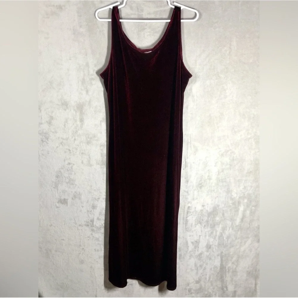 VTG 90s Velvet Maxi Dress Size M/L Burgundy 2pc Whimsigoth Dark Fairy Witchy - Picture 3 of 9